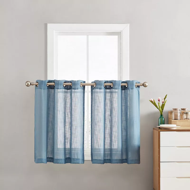 THD Serena Faux Linen Textured Semi Sheer Grommet Cafe Curtain Tiers， Set of 2