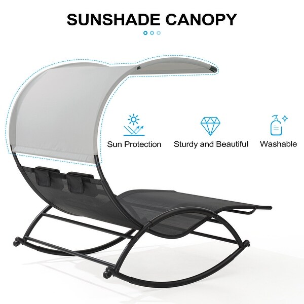 Outdoor Double Chaise Lounge Chair Rocking Lounger with Sunshade Canopy