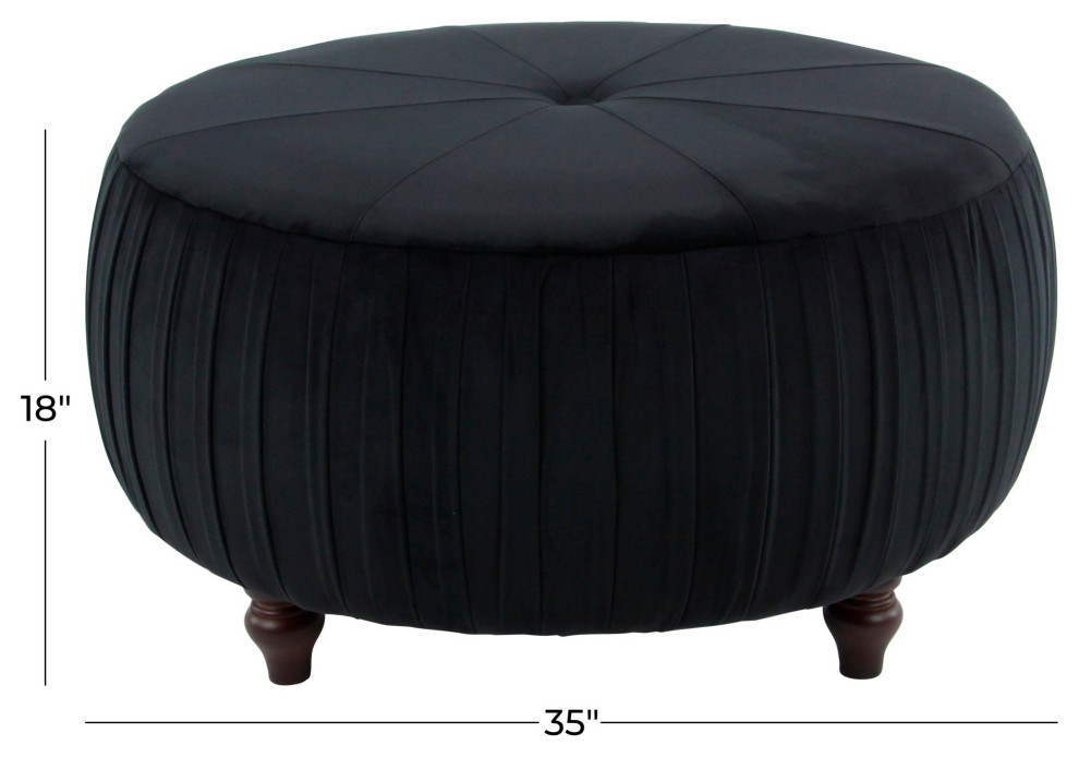 Round Ottoman  Velvet Upholstered Seat With Single Tuft Accent  Ebony Black   Traditional   Footstools And Ottomans   by Decor Love  Houzz