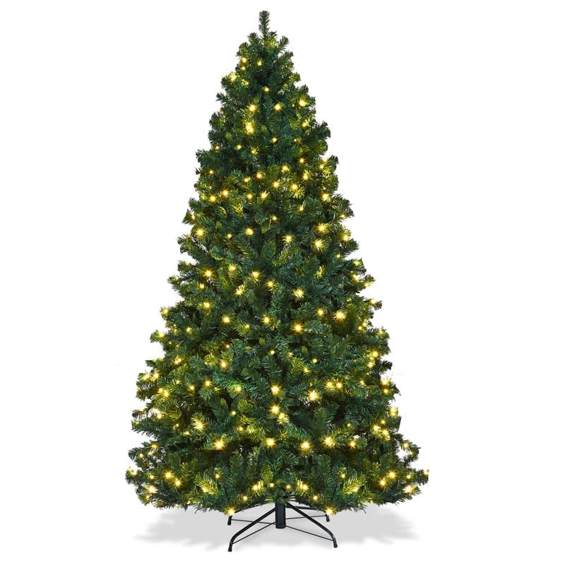 7 FT Green Pre-Lit Artificial Christmas Tree with 300 Warm White LED Lights & 1096 Hinged Branch Tips