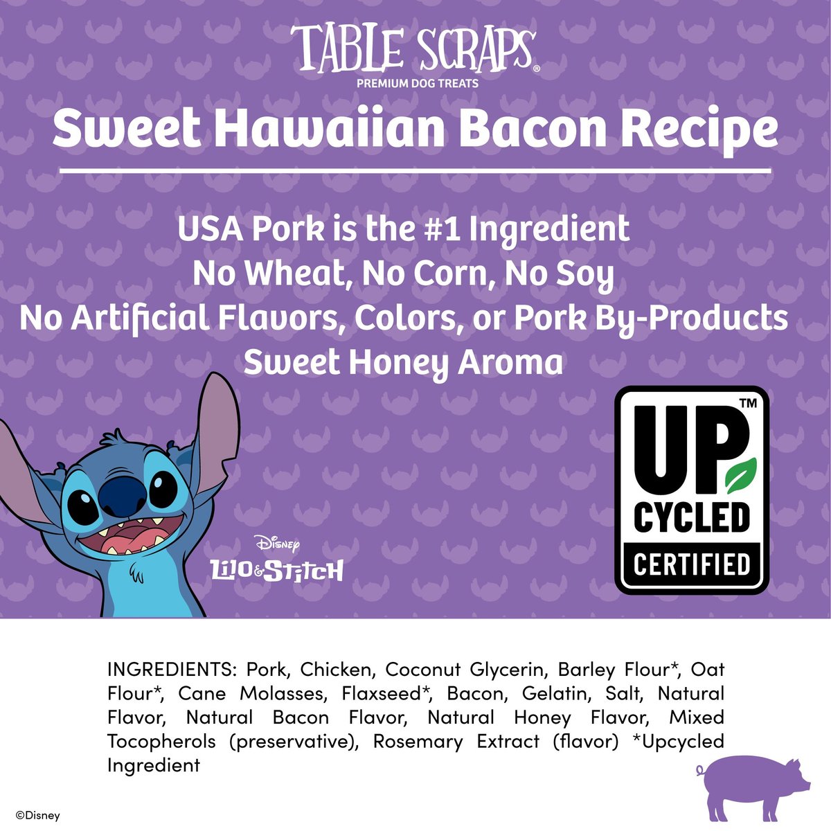 Disney Table Scraps Stitch Sweet Hawaiian Bacon Recipe Jerky Dog Treats， 5-oz bag