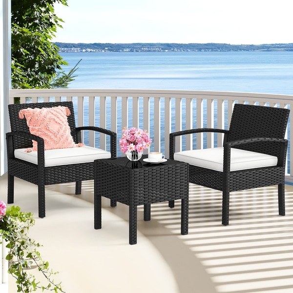 Moasis 3Piece Outdoor Bistro Set PE Rattan Chairs with Cushions