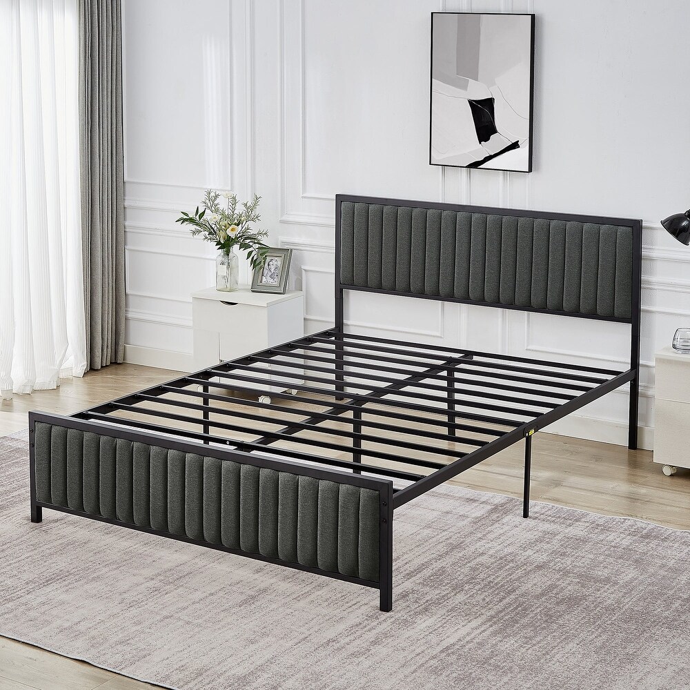 VECELO Modern Faux Leather Upholstered Bed  Beige/Grey