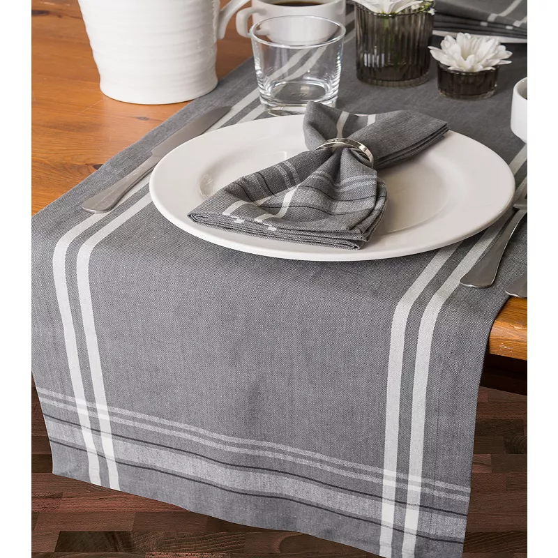 14 x 72 Gray and White French Chambray Pattern Rectangular Table Runner