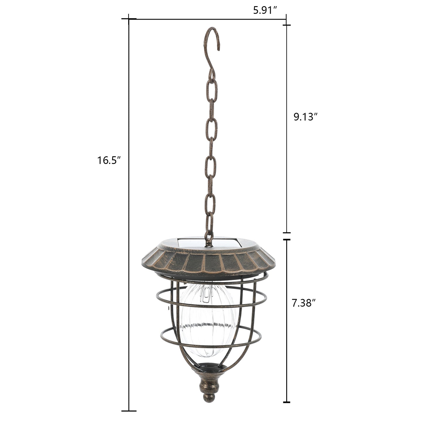 Luxen Home 5.9in. Dia. Solar Hanging Accent Globe Light in Iron Lantern