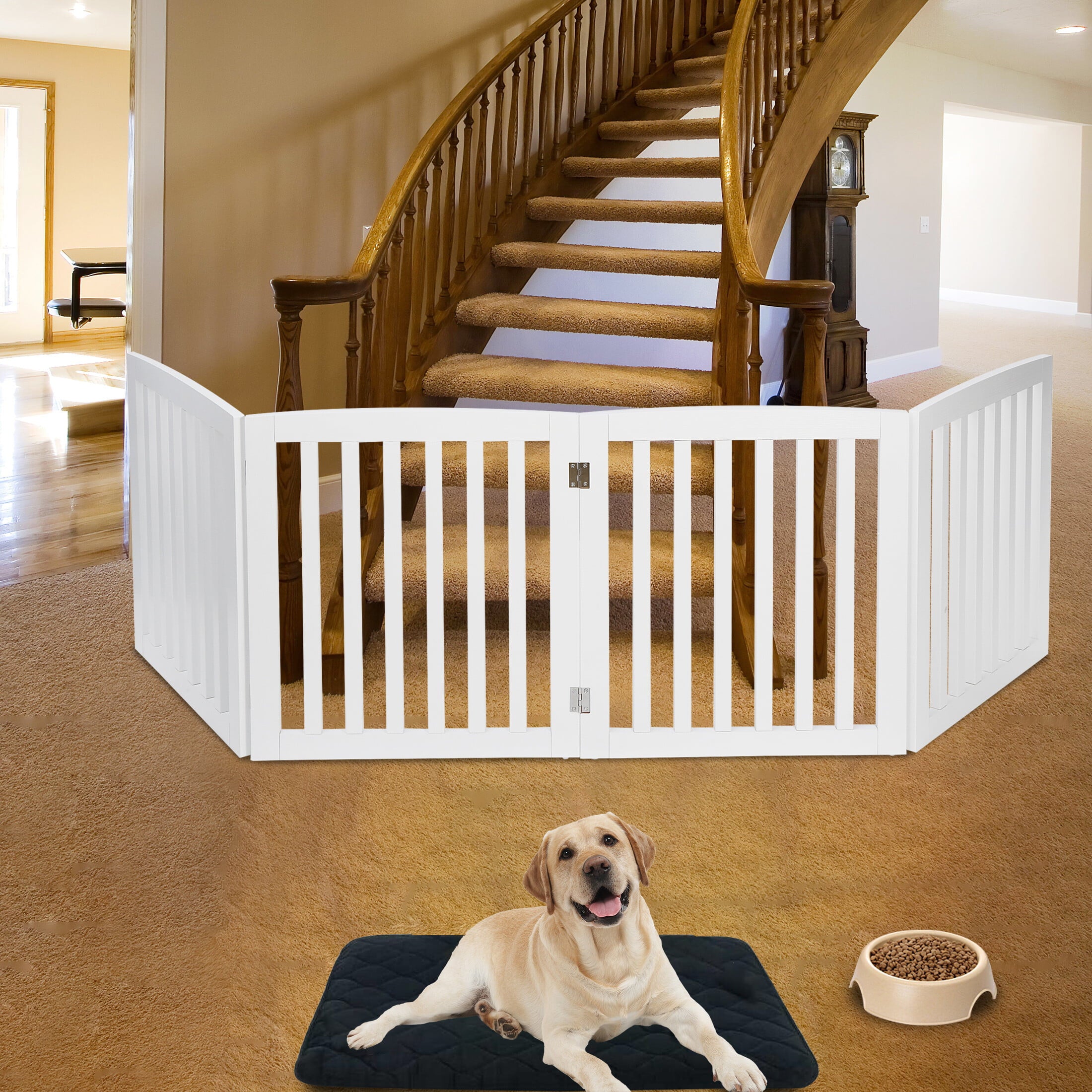 HomGarden Foldable Pet Gog Gate - 4 Panels 24'' Tall Fence for Doorways Stairs， White