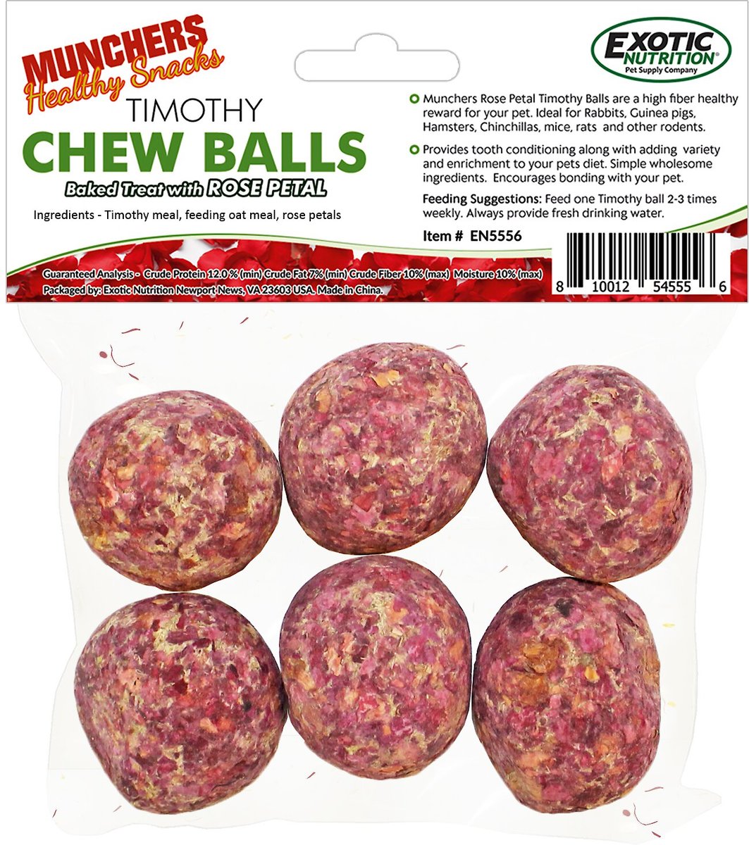 Exotic Nutrition Munchers Rose Petals and Timothy Chew Balls Small Animal Treats， 6 count