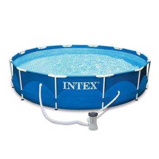 INTEX 12 ft. Round x 30 in. D Metal Frame Above Ground Pool with 530 GPH Filter Pump 28211EH