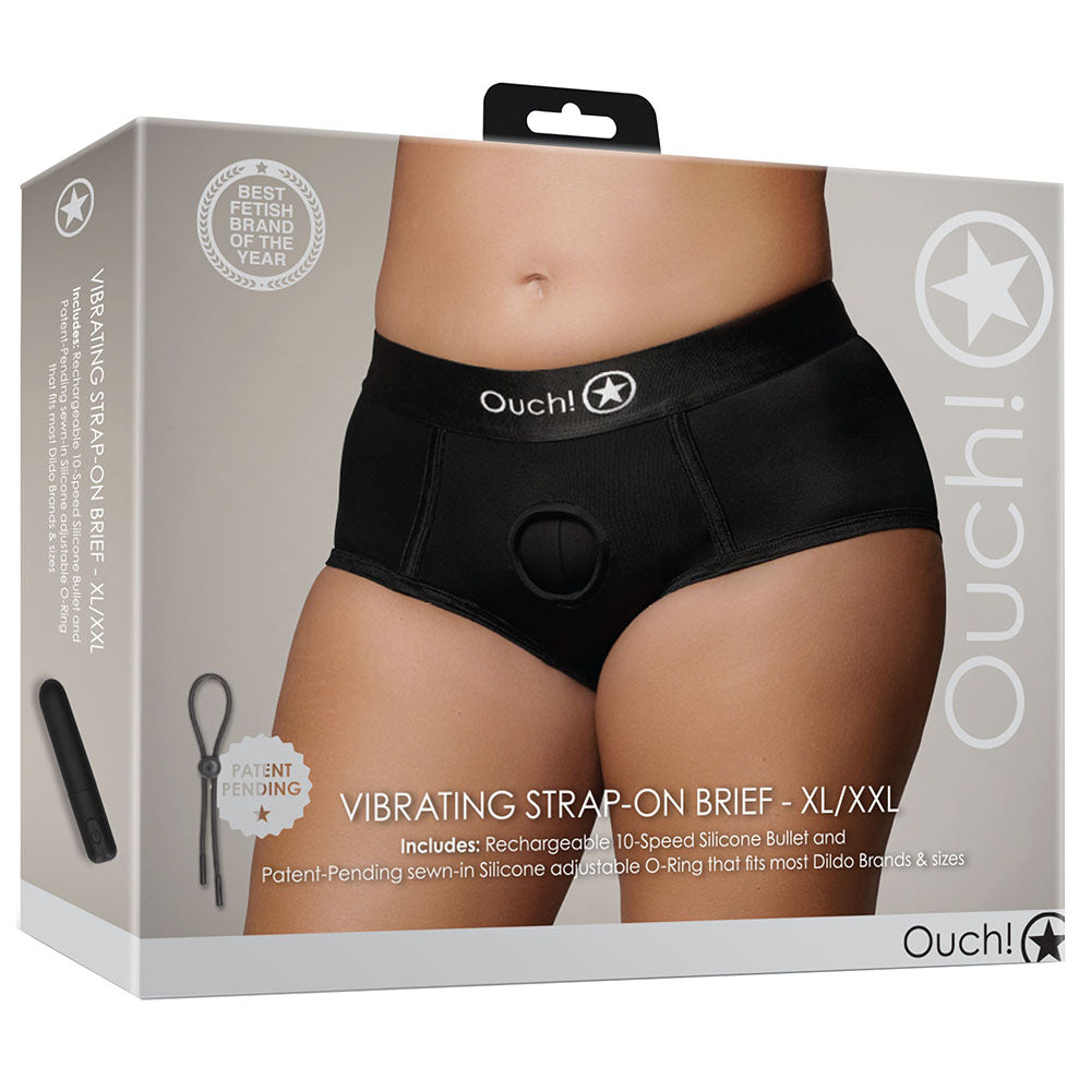 Ouch! Black Vibrating Strap-on Brief in XL/2X