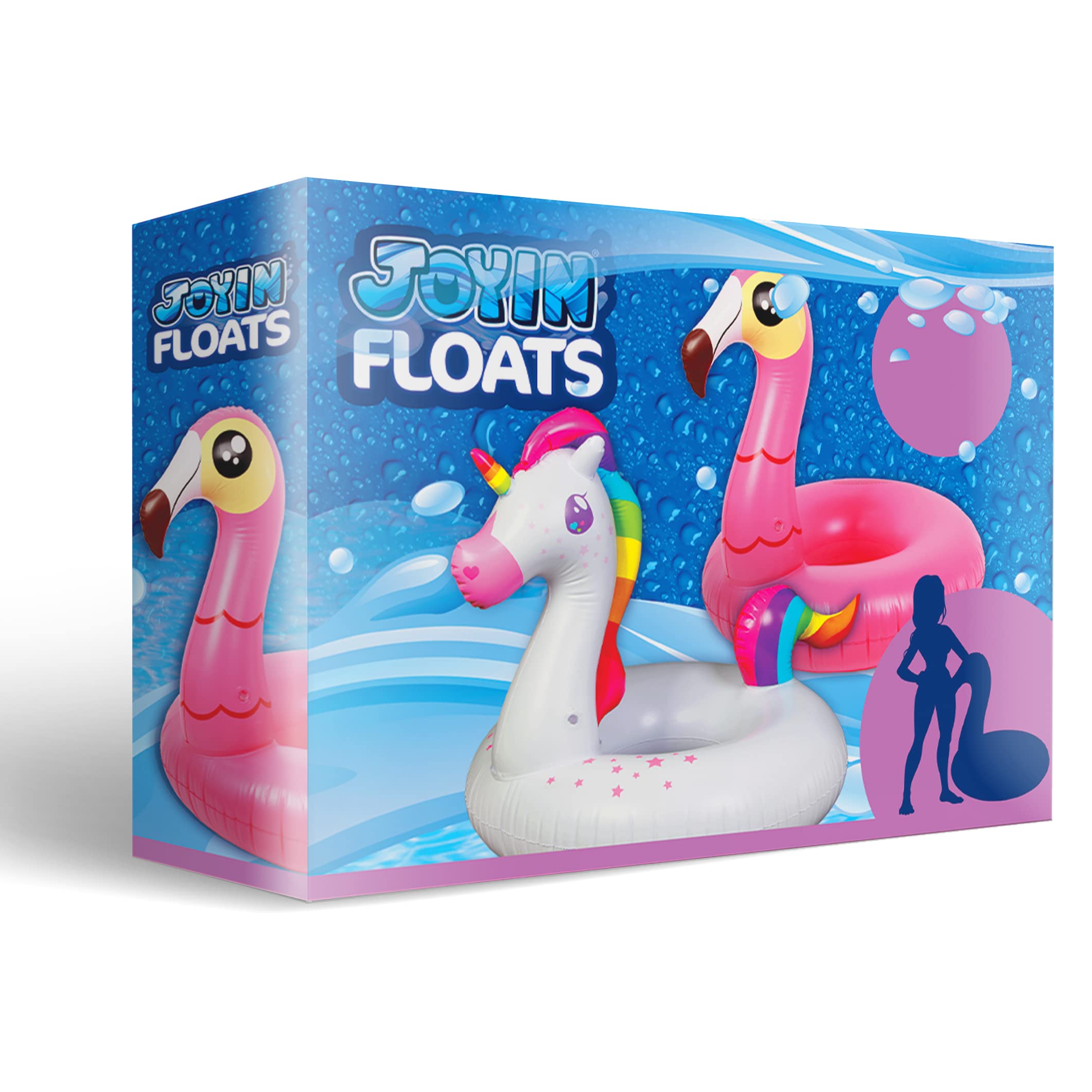 2 Pack Inflatable Flamingo and Unicorn Pool Float Fun Beach Floaties, Swim Party Toys, Summer Pool Raft Lounger for Adults & Kids (Inflates to Over 4ft. Wide)