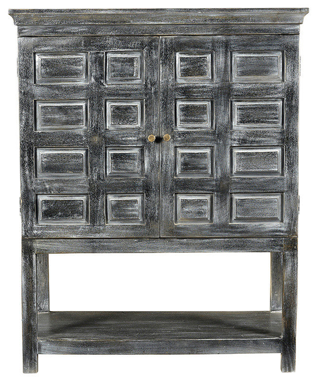 Martin Solid Wood 2 Door Tall Boy Cabinet  Distressed Gray   Farmhouse   Accent Chests And Cabinets   by Moti  Houzz