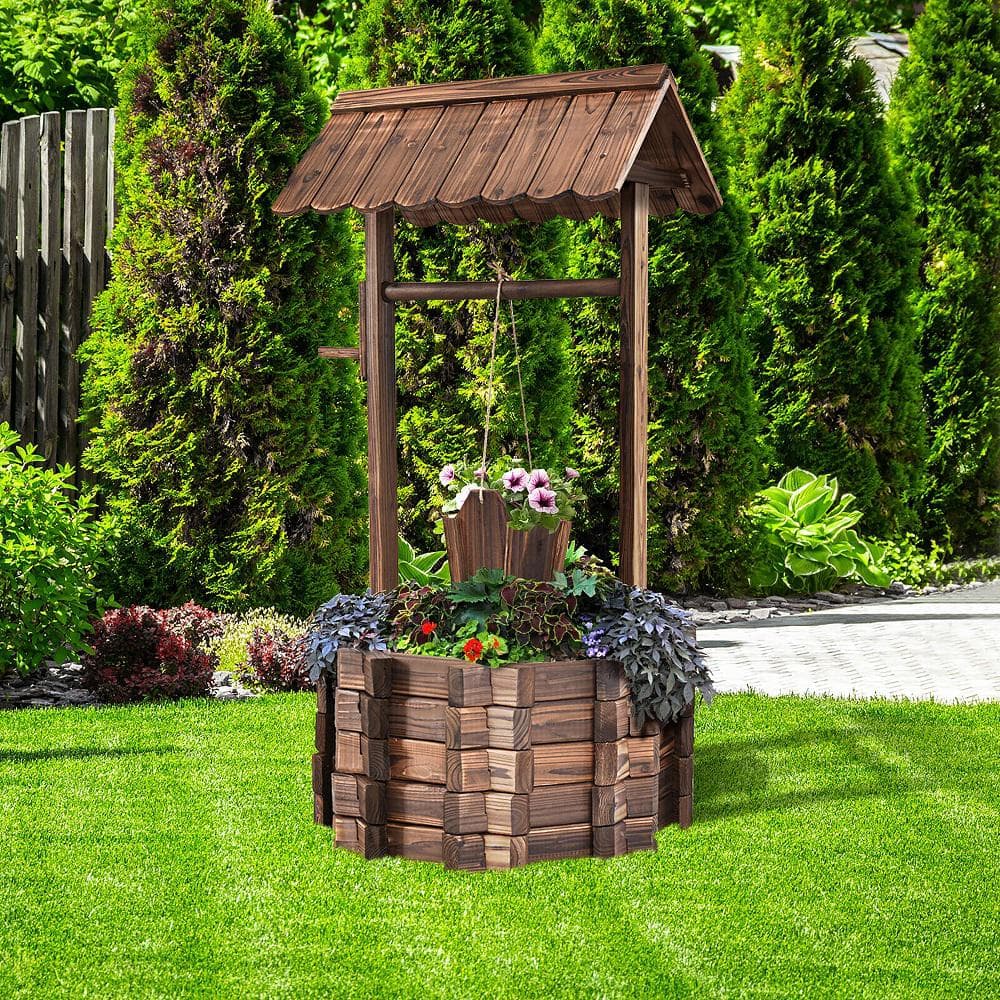 Costway Outdoor Fir Wishing Well Bucket Flower Plants Planter Patio Garden Home Decor OP3047