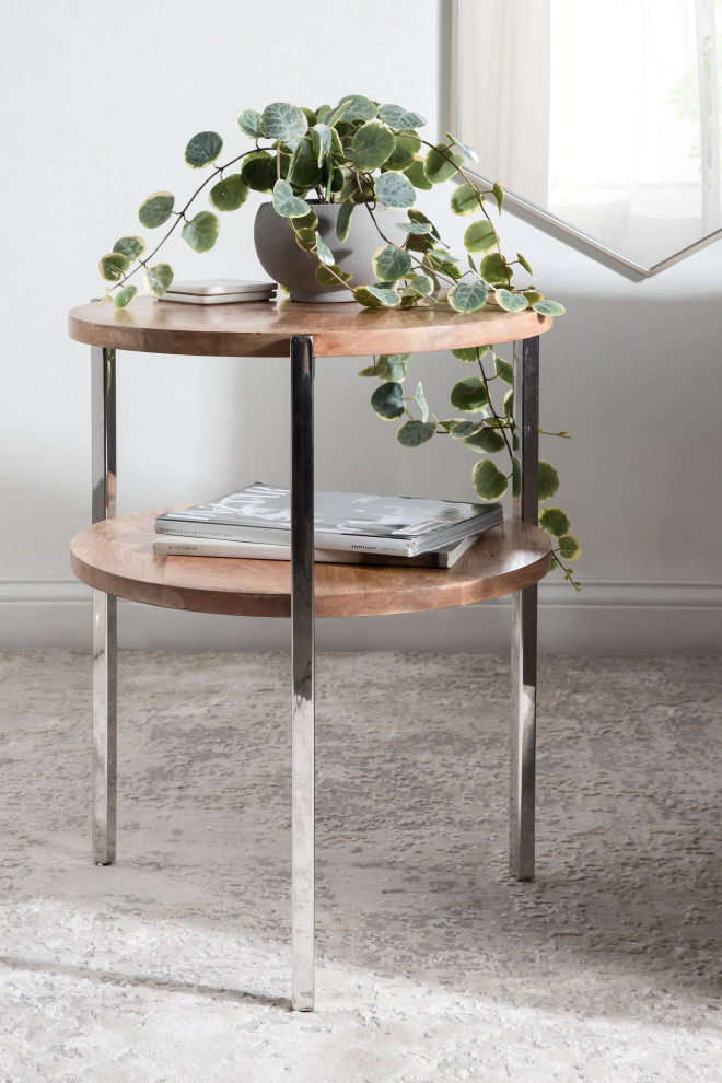 Lamaar Round Side Table  Natural/Silver 19x19x25   Contemporary   Side Tables And End Tables   by Uniek Inc.  Houzz