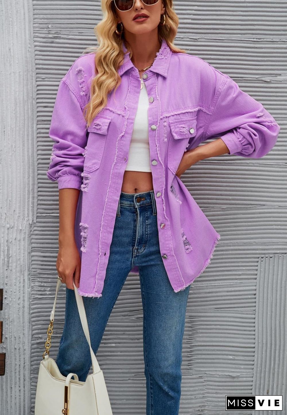 Solid Color Distressed Jacket