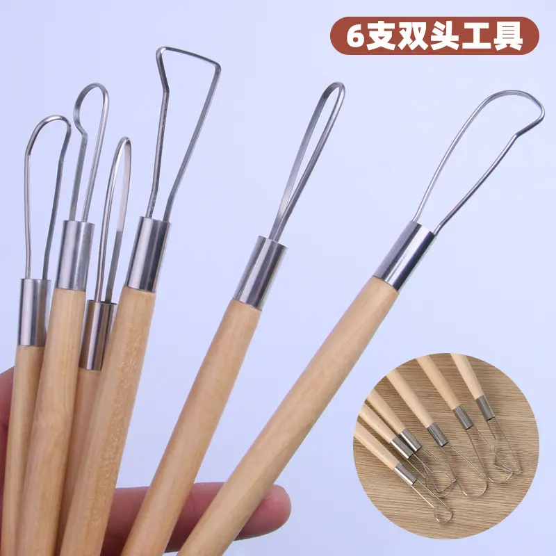 6pcs Pack Clay Tools Kit Wooden Pottery Sculpting Polymer Modeling Clay Cutters Sculpture Set Carving Ceramics Molding DIY Tools