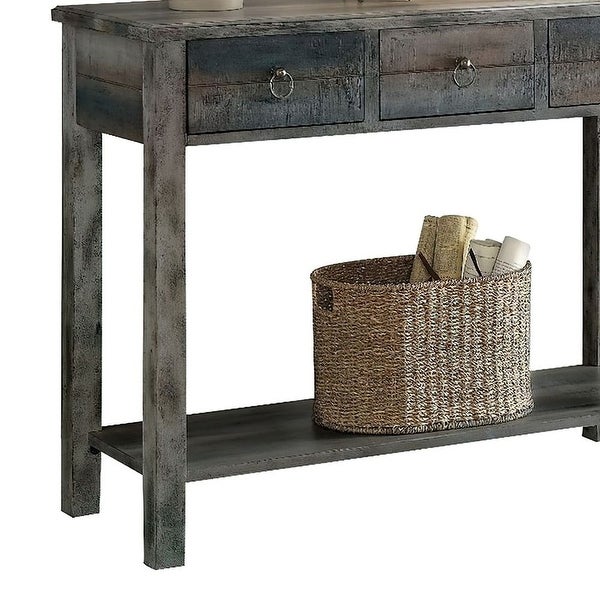 ACME Glancio Rectangular Console Table in Antique Gray and Teal