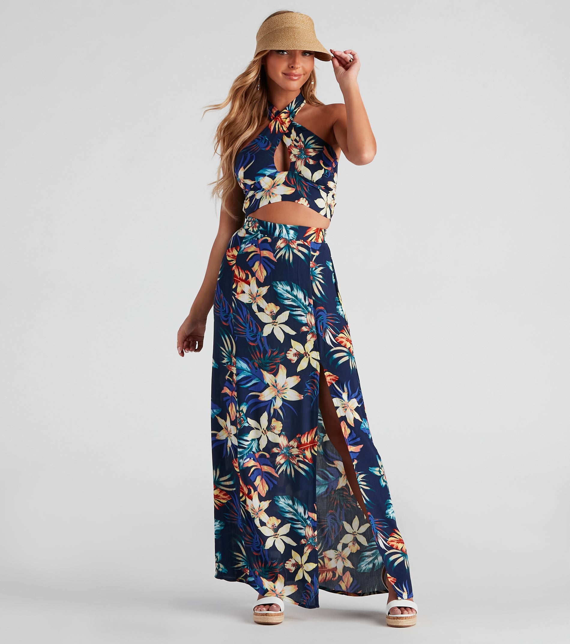 Cancun Vacay Tropical Slit Maxi Skirt