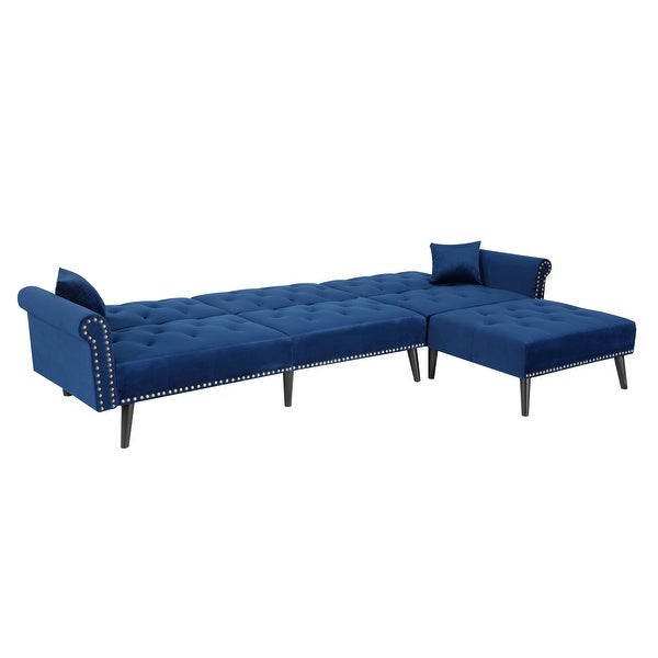 115 Inches Velvet Convertible Sleeper Sofa Bed Sectional Sofa