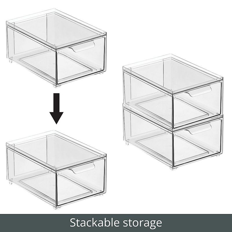 mDesign Clarity 8 x 6 x 4 Plastic Stackable Closet Storage Organizer with Drawer - 4 Pack