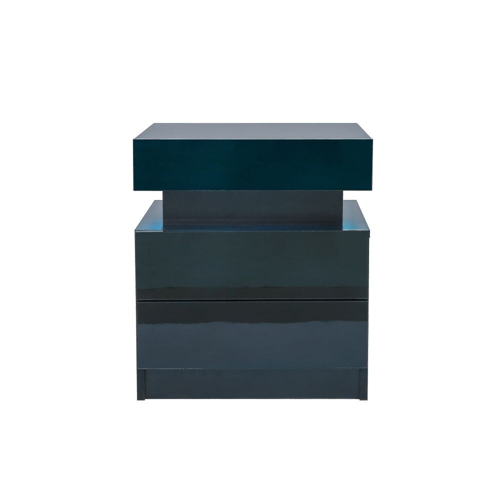 LED Nightstand Modern Black Nightstand with Led Lights with 2 High Gloss Drawers