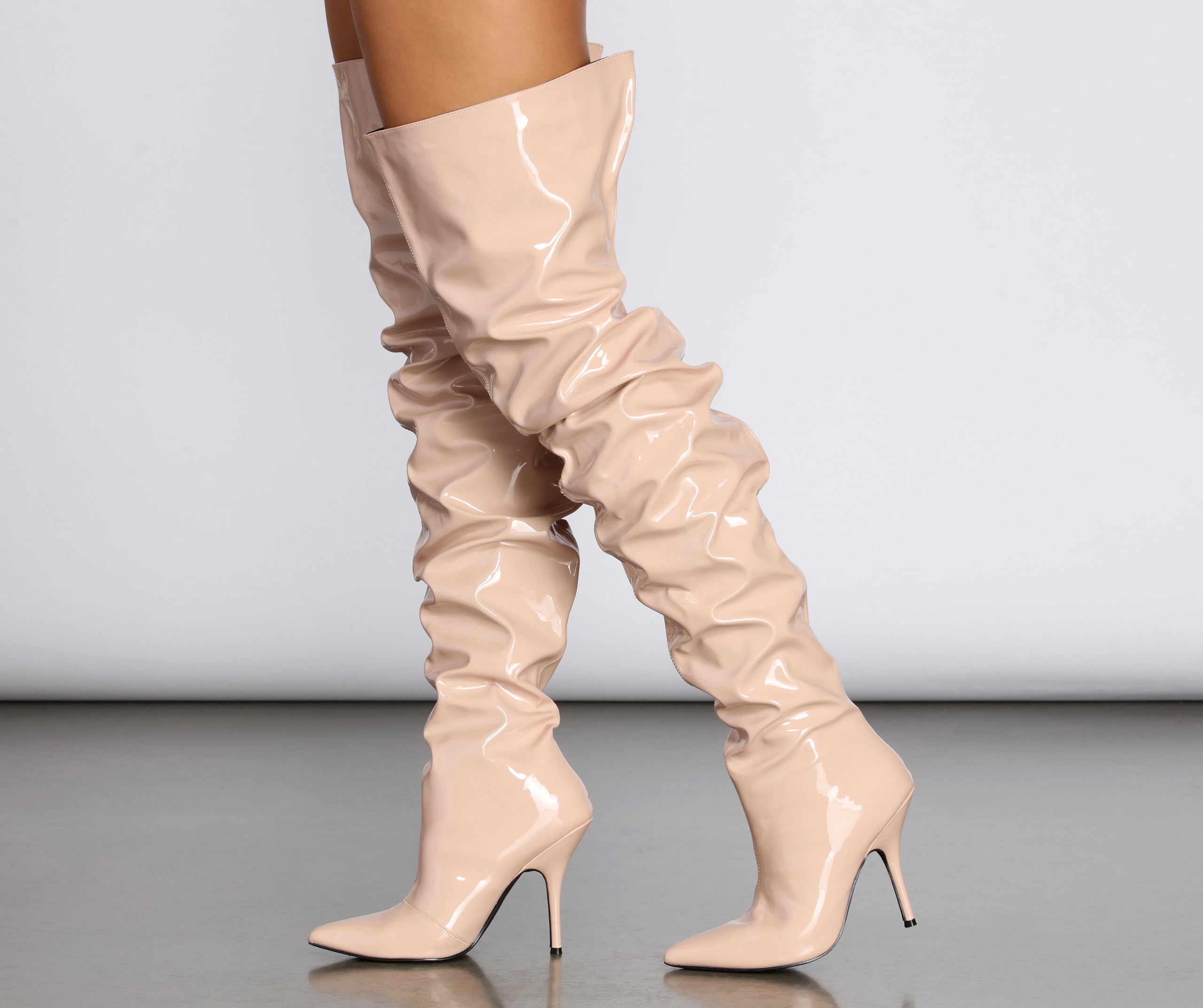 Preciously Patent Scrunched Boots