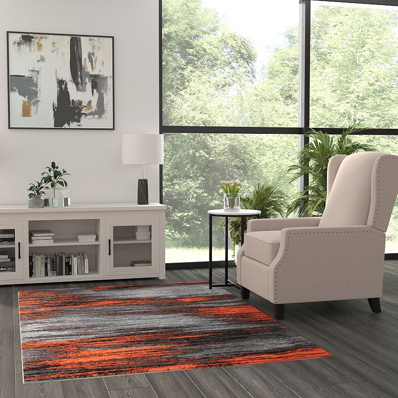 Masada Rugs Masada Rugs Trendz Collection 5'x7' Modern Contemporary Area Rug in Orange， Gray and Black - Design Trz863