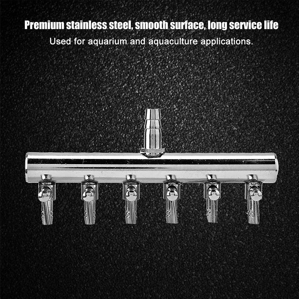 Stainless Steel Aquarium Fish Tank Air Flow 8mm Turn To 4mm Splitter Control Valve(6 Way)