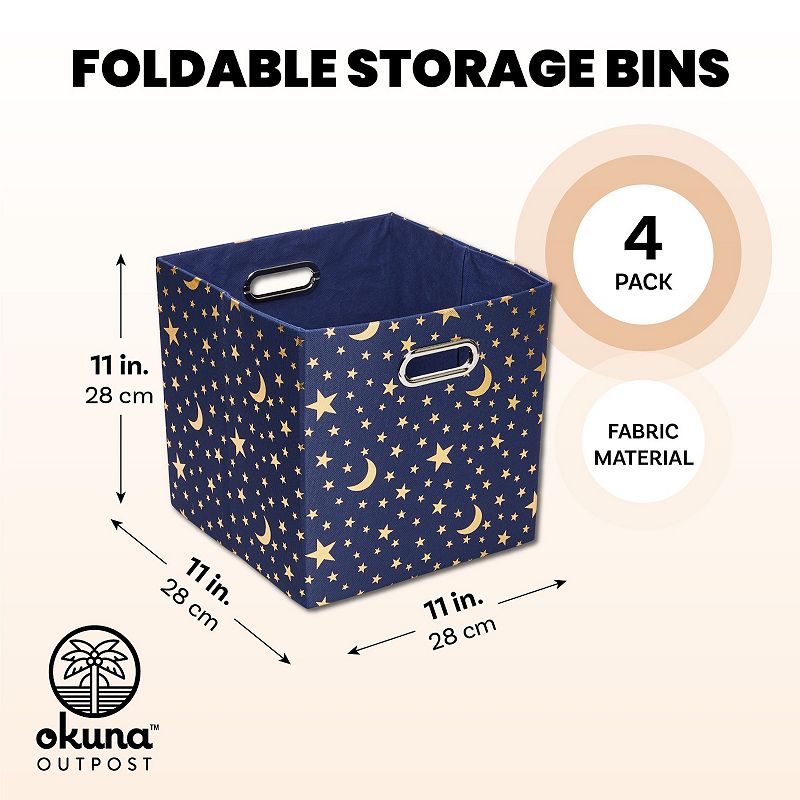 Blue Foldable Cube Storage Bins with Gold Moons and Stars (11 Inches， 4 Pack)