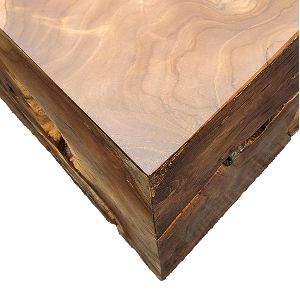 Wood Slice End Table Bunching Cube 14 in Solid Teak Live Edge Square Block   Rustic   Side Tables And End Tables   by My Swanky Home  Houzz