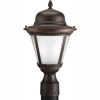 Progress Lighting Westport LED Collection 1-Light Antique Bronze Etched Seeded Glass Traditional Outdoor Post Lantern Light P5445-2030K9