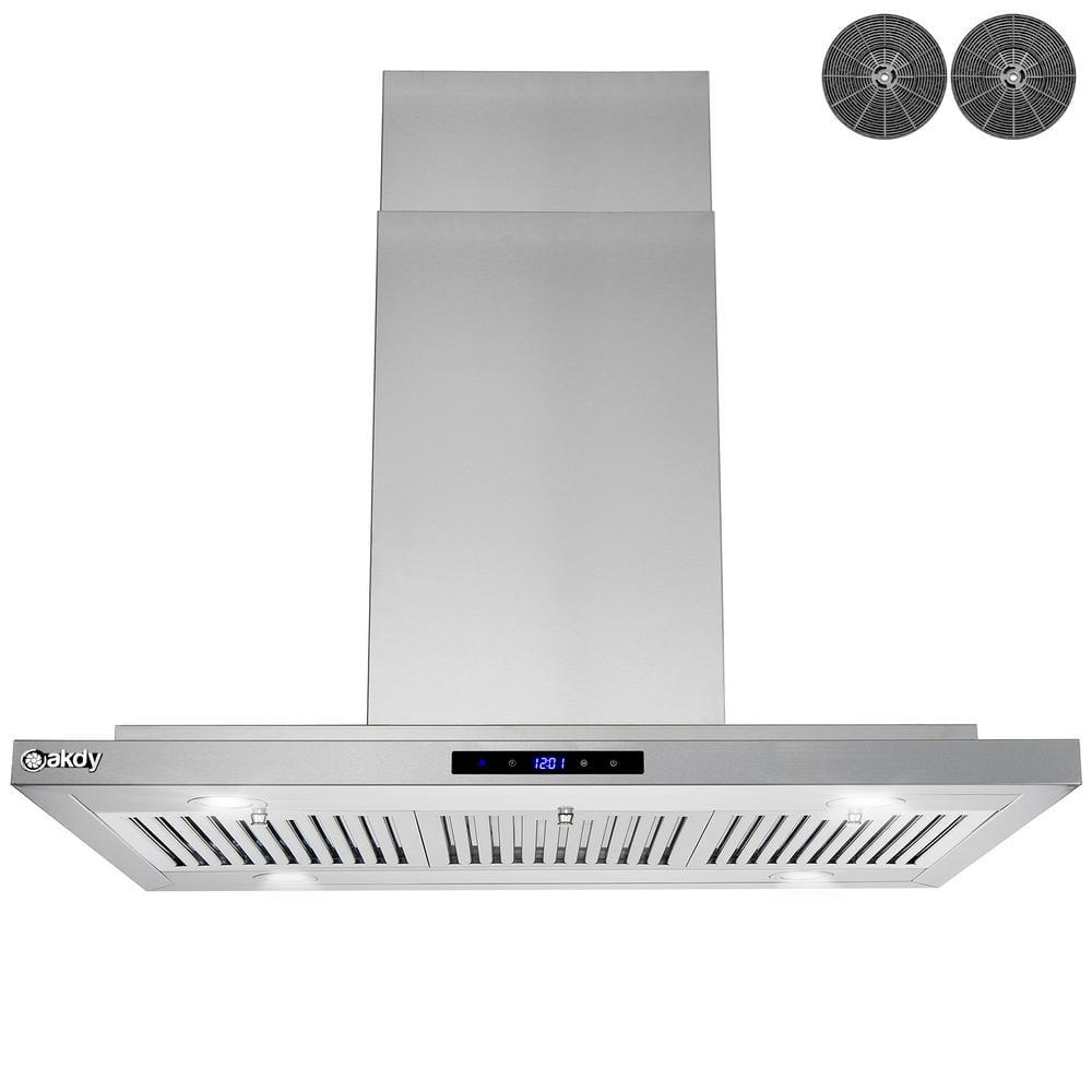 AKDY 36 in 350 CFM Convertible Island Mount Range Hood with LED Lights in Stainless Steel Touch Control and Carbon Filters