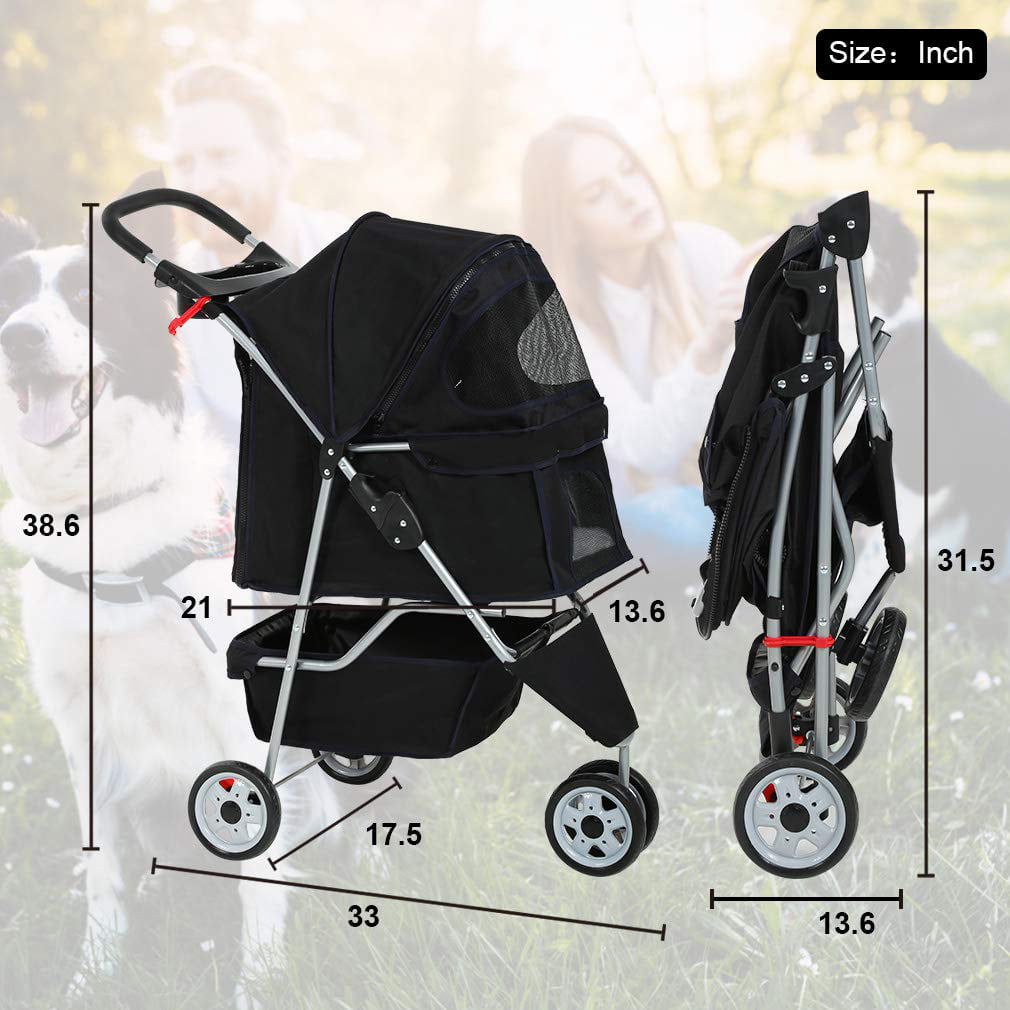 Bestpet Pet Stroller for Cats and Dogs， 3 Wheels， Black