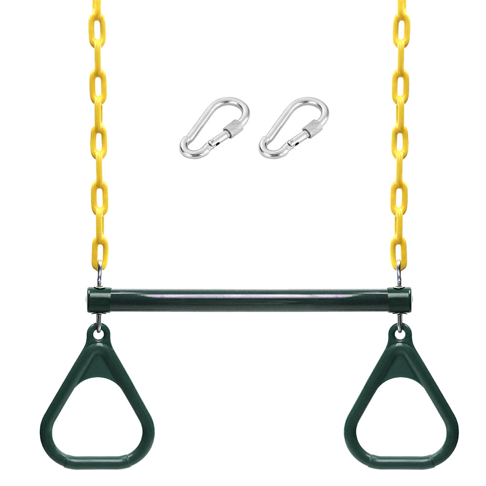 Lixada Trapeze Swing Bar and Rings Heavy Duty Playground Swing Set with 47'' Coated Chains and Carabiners