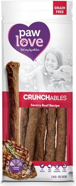 PawLove 10-in Beef Crunchables Dog Treat， 5 count