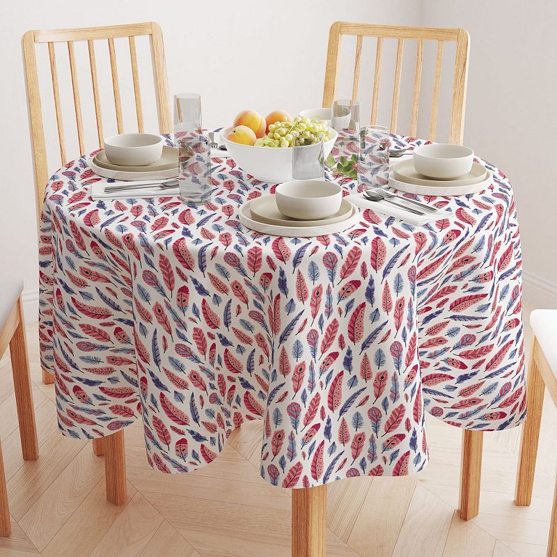 Round Tablecloth， 100% Cotton， 60 Round， Colored Feathers