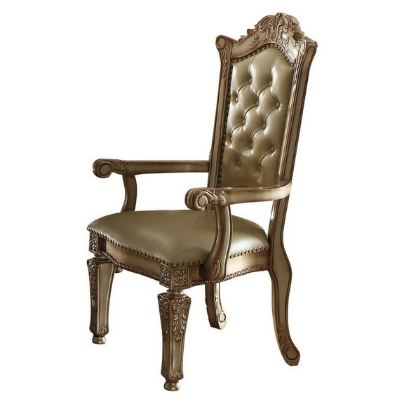 Benjara BM221495 Leatherette Wooden Arm Chair with...