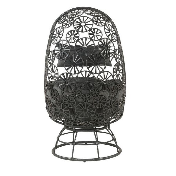 2 Piece Patio Lounge Chair with Open Circular Motifs， Black