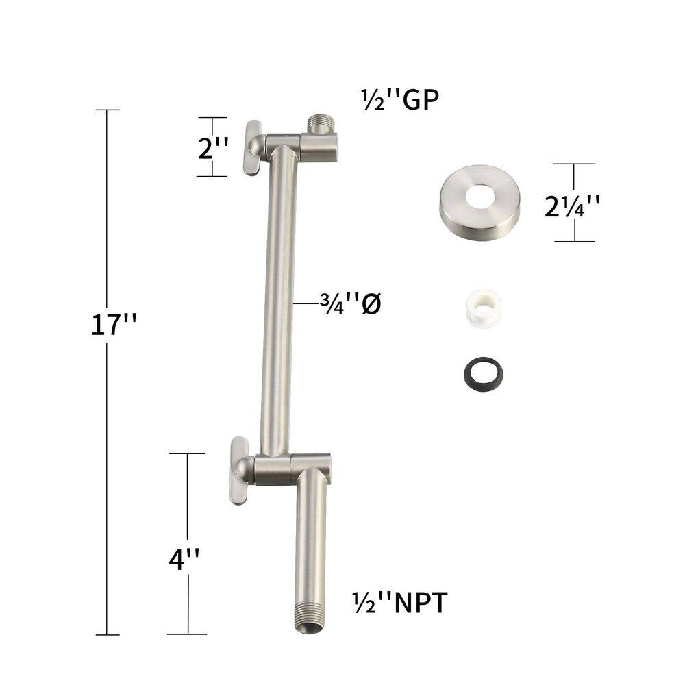 MODONA Adjustable Rain Shower Arm in Satin Nickel AC39-SN