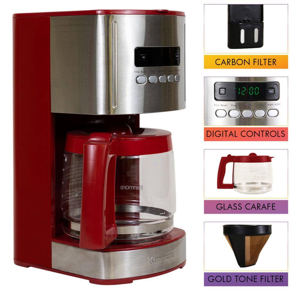 KENMORE Kenmore Aroma Control 12-Cup Programmable Coffee Maker Red and Stainless Steel Reusable Filter KKCM12Red