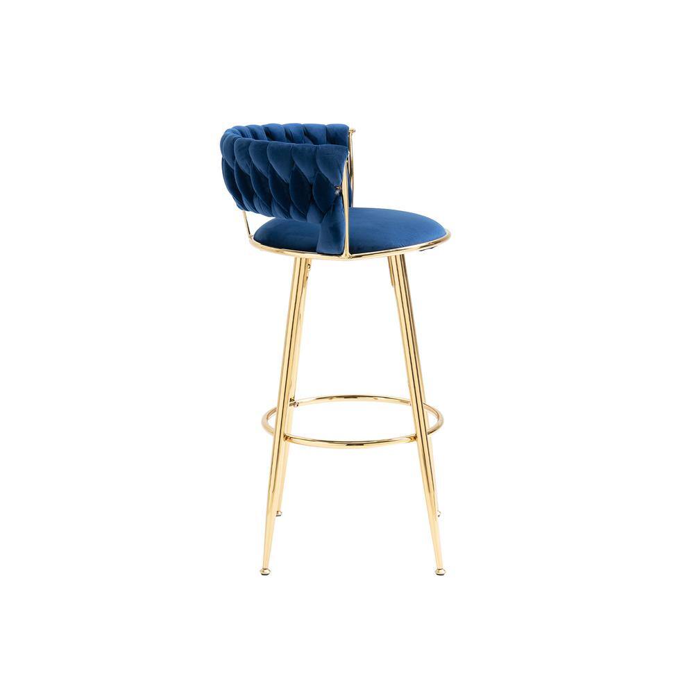 35.04 Inch Navy Wood Bar Stools with Low Back and Footrest Counter Height Bar Chairs GM-H-96