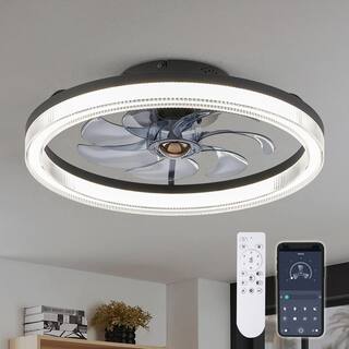 ANTOINE 20 in. LED Indoor Black Low Profile Ceiling Fan with Dimmable Lighting Small Flush Mount Ceiling Fan with Remote HD-IL-01