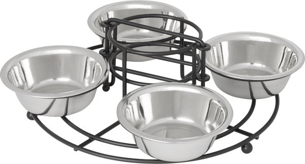 Frisco Multi Pet Feeding 4-Bowls Stainless Steel Dog and Cat Bowls， 0.5 Cup