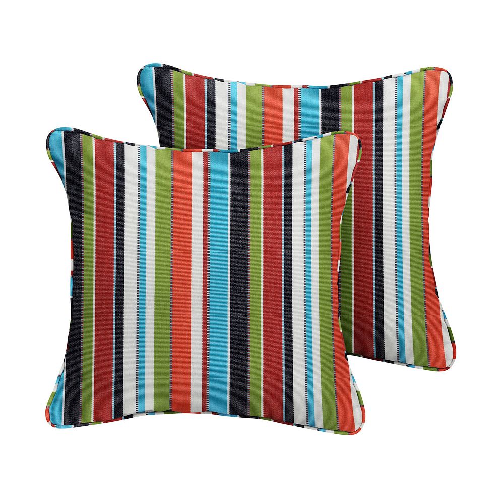 Set of 2 Blue and Orange Stripes Decorative Square Pillows  20