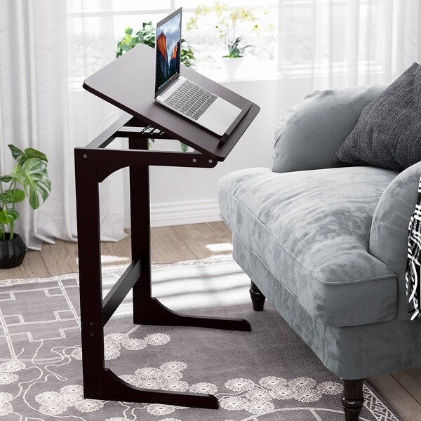 Bamboo Sofa Side Table， 7 Angles Adjustable Couch Table End Table， Laptop Desk with Tilting Top， C Table TV Tray Over-Bed Table