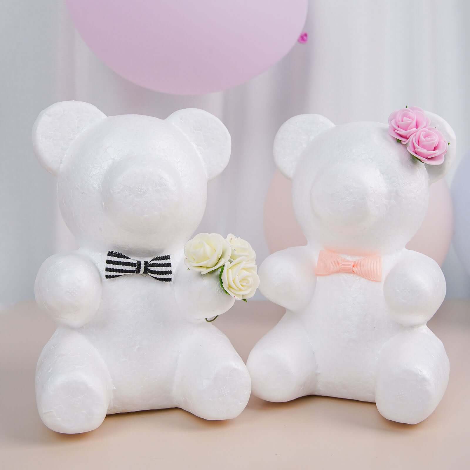 2 Pack DIY White 3D Modeling StyroFoam Bears, Polystyrene Craft Foam Animals 7