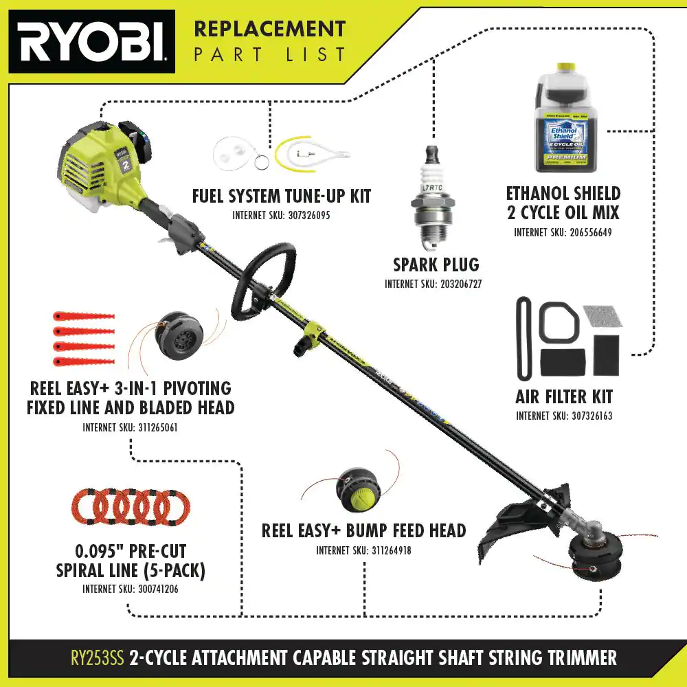 RYOBI RY253SS 25 cc 2-Stroke Attachment Capable Full Crank Straight Gas Shaft String Trimmer