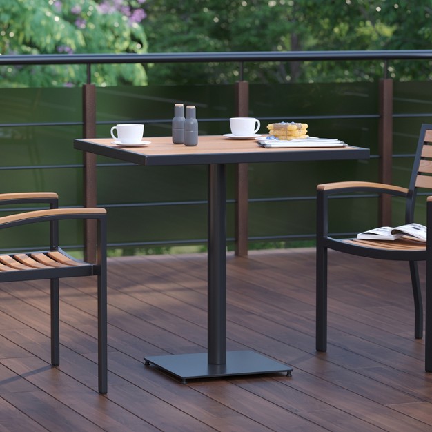 Emma And Oliver Outdoor Faux Teak Dining Table With Poly Slats Square Patio Table