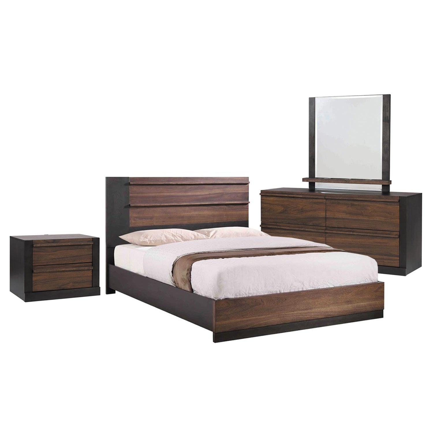 Wood Eastern King Bedroom Set in Black and Walnut - - 36135789