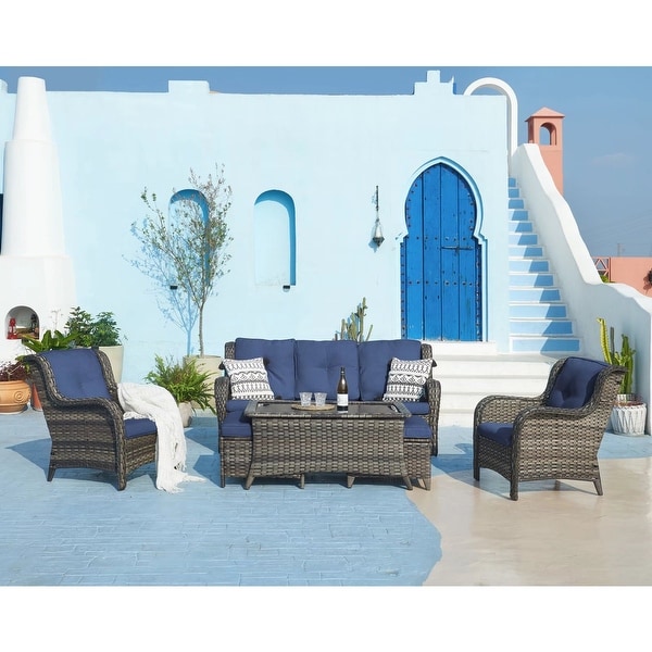 Pocassy 6 Piece Outdoor Wicker Conversation Sofa Set