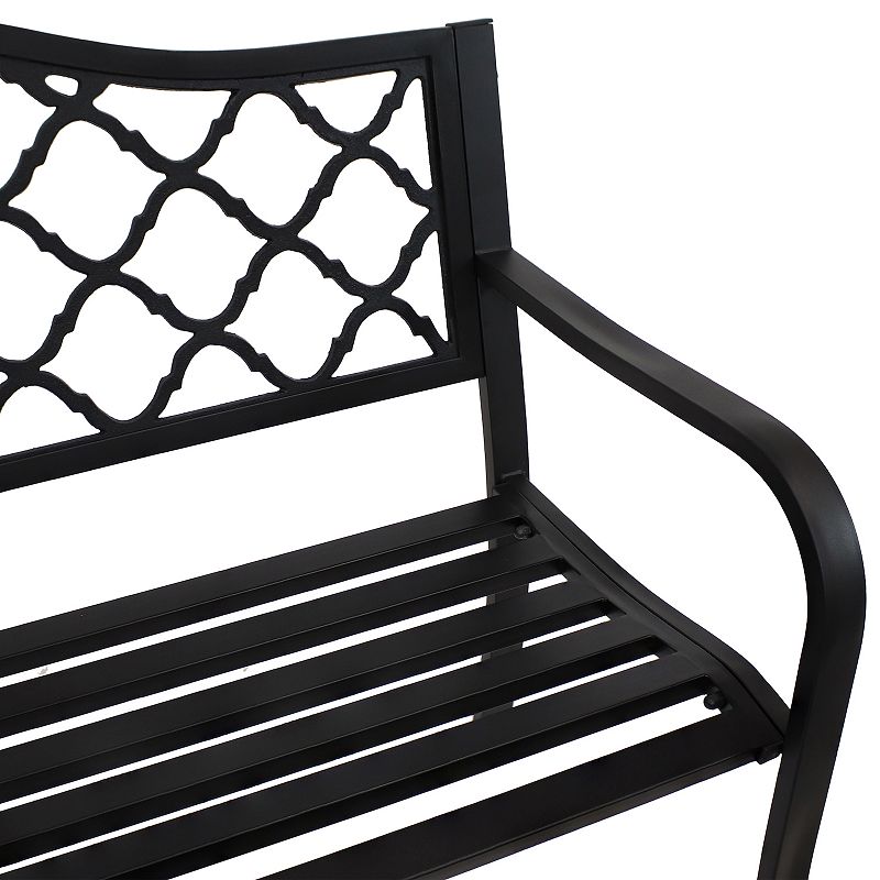 Sunnydaze 2-Person Lattice Cast Iron Outdoor Garden Bench - Black